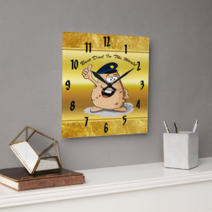Police officer potato with a blue police hat square wall clock