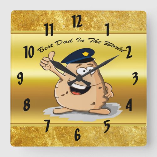 Police officer potato with a blue police hat square wall clock