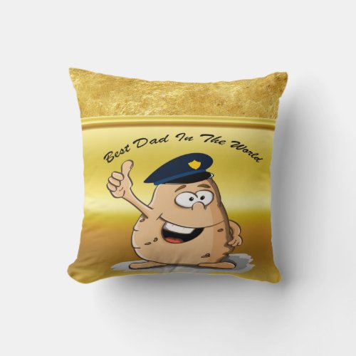 Police officer potato with a blue police hat throw pillow