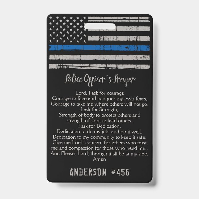 Police Officer Prayer Card Thin Blue Line Badge (Front)