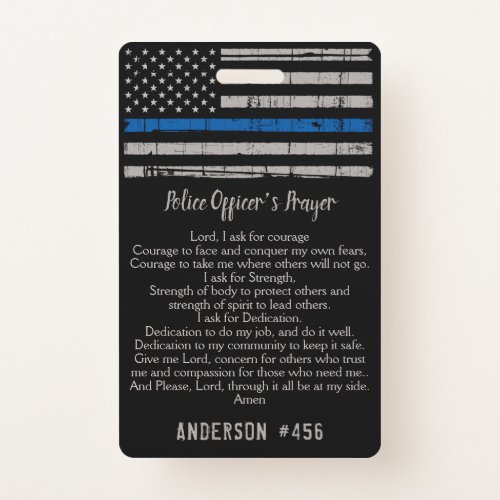 Police Officer Prayer Card Thin Blue Line Badge