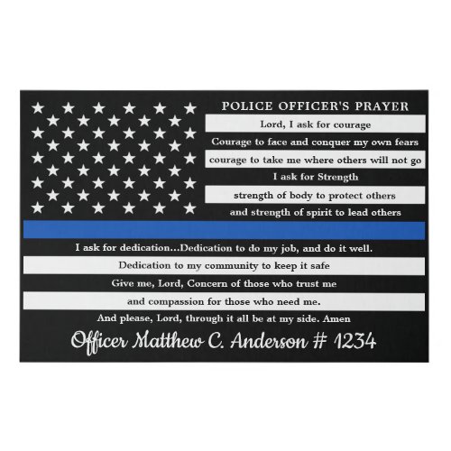 Police Officer Prayer Gift Thin Blue Line Faux Canvas Print