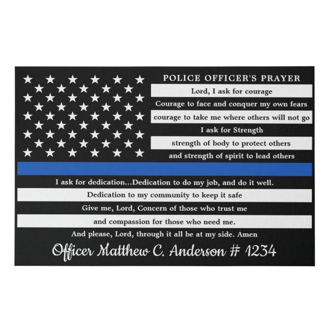 Police Officer Prayer Gift Thin Blue Line Faux Canvas Print (Front)