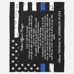 Police Officer Prayer Gift Thin Blue Line Flag Fleece Blanket