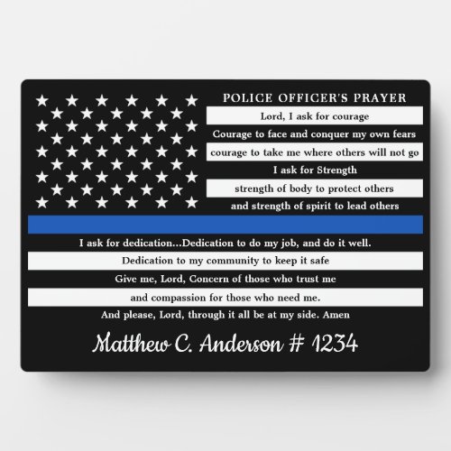 Police Officer Prayer Gift Thin Blue Line Plaque