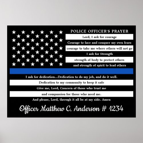 Police Officer Prayer Gift Thin Blue Line Poster