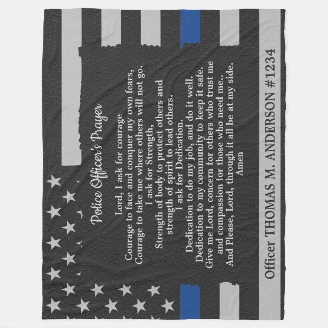 Police Officer Prayer Gray Leather Thin Blue Line Fleece Blanket (Front)