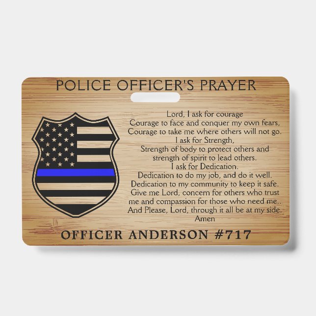 Police Officer Prayer Personalized Thin Blue Line Badge (Front)