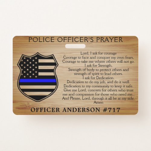 Police Officer Prayer Personalized Thin Blue Line Badge