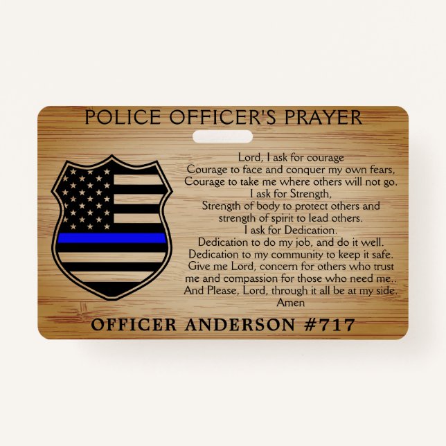 Police Officer Prayer Personalized Thin Blue Line Badge (Front)