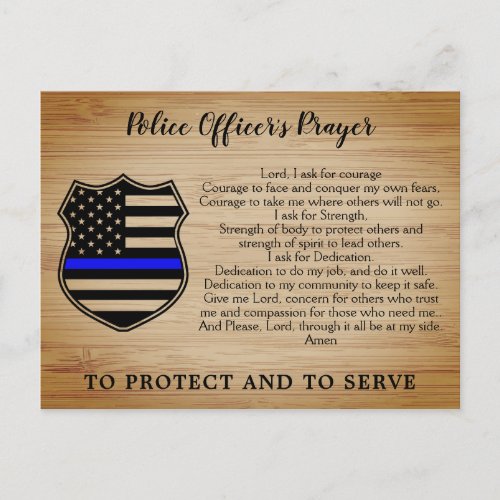 Police Officer Prayer Rustic Thin Blue Line Flag Postcard