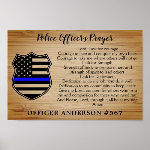 Police Officer Prayer Rustic Thin Blue Line Flag Poster