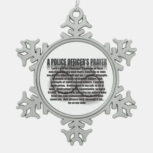 Police Officer Prayer Snowflake Pewter Christmas Ornament