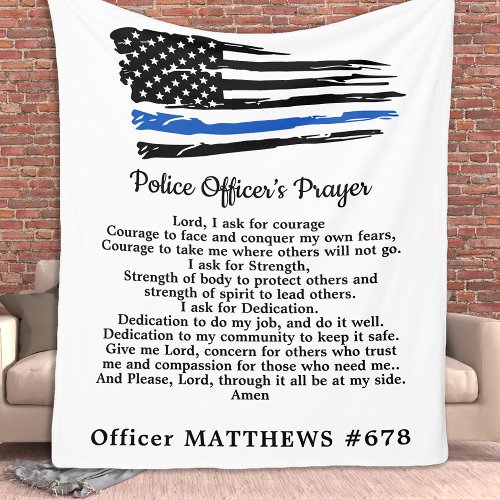Police Officer Prayer Thin Blue Line American Flag Fleece Blanket