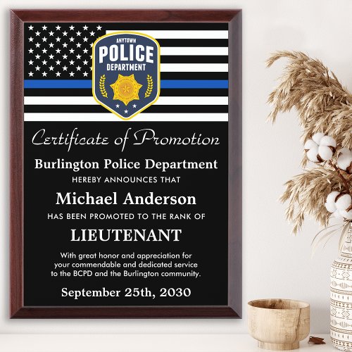Police Officer Promotion Custom Department Logo Award Plaque