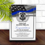 Police Officer Retirement  Acrylic Award<br><div class="desc">Classy badge and waving thin blue line police flag design. Silver badge,  silver laurel wreath and metallic look border frame.</div>