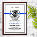 Police Officer Retirement  Award Plaque<br><div class="desc">Classy silver badge with silver laurel wreath and thin blue line design for these police officer retirement invitations.</div>