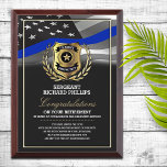 Police Officer Retirement  Award Plaque<br><div class="desc">Classy badge and waving thin blue line police flag design.</div>
