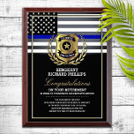 Police Officer Retirement  Award Plaque<br><div class="desc">Classy badge and thin blue line police flag design.</div>