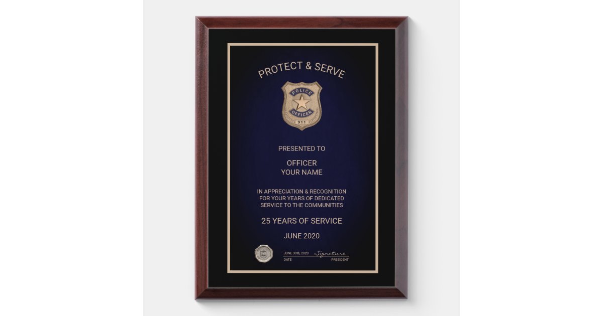 Police Officer Retirement Award Plaque | Zazzle.com