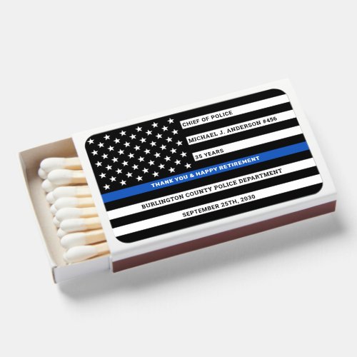 Police Officer Retirement Custom Thin Blue Line Matchboxes