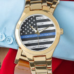 Police Officer Retirement Custom Thin Blue Line  Watch<br><div class="desc">Celebrate and show your appreciation to an outstanding Police Officer with this Thin Blue Line Retirement or Anniversary Police Pocket Watch - American flag design in Police Flag colors in a modern black an blue design . Perfect for service awards and Police Retirement gifts and law enforcement retirement. Personalize this...</div>