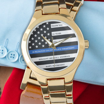 Police Officer Retirement Custom Thin Blue Line  Watch by BlackDogArtJudy at Zazzle