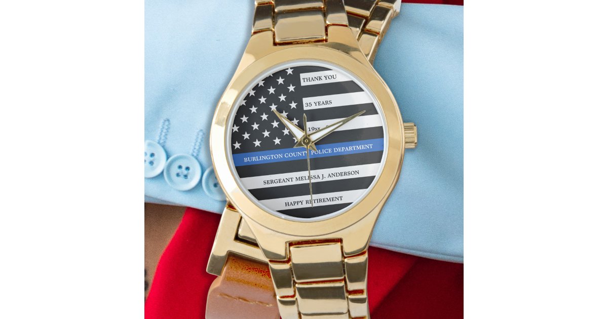 Police Officer Retirement Custom Thin Blue Line Watch Zazzle