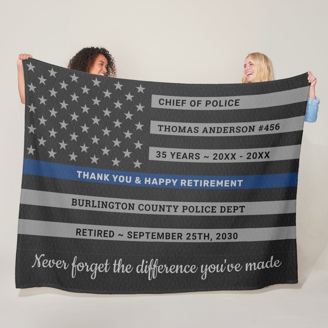 Police Officer Retirement Gift Thin Blue Line Flag Fleece Blanket | Zazzle