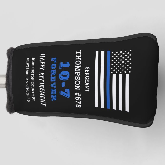 Police Officer Retirement Gift Thin Blue Line Golf Head Cover (Front)