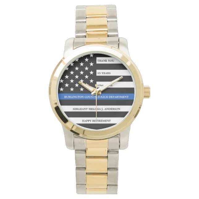 Police Officer Retirement Gift Thin Blue Line  Watch (Front)