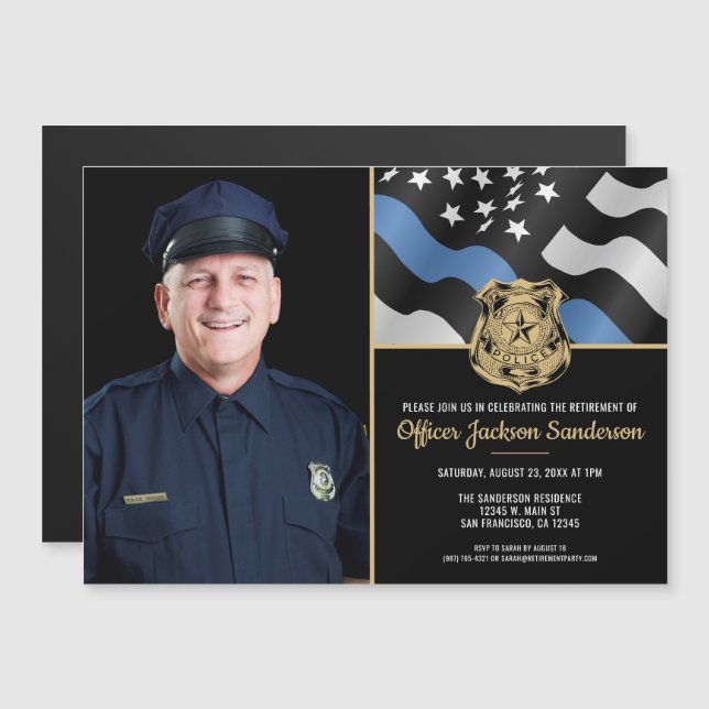 Police Officer Retirement Law Enforcement Photo Magnetic Invitation (Front/Back)