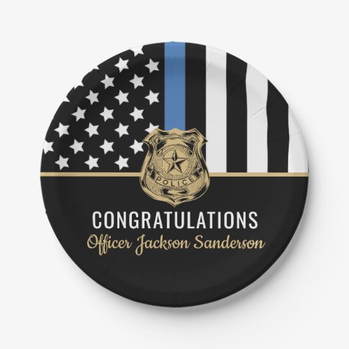 Police Officer Retirement Law Thin Blue Line Flag Paper Plates