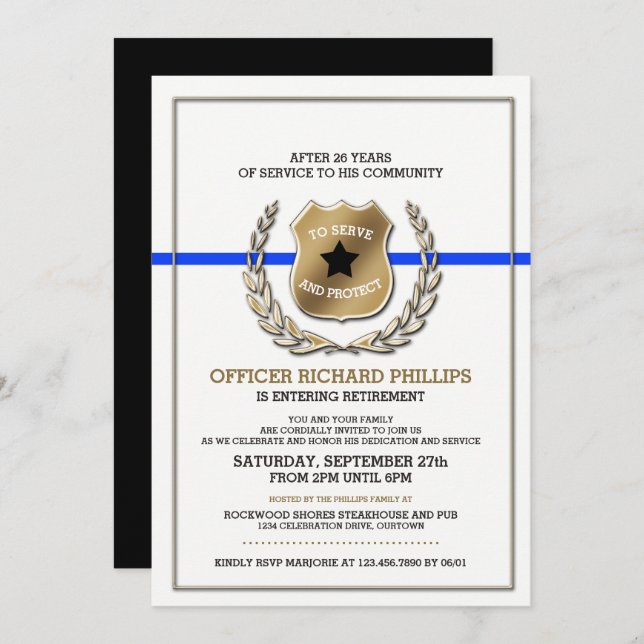 Police Officer Retirement Party Invitation (Front/Back)
