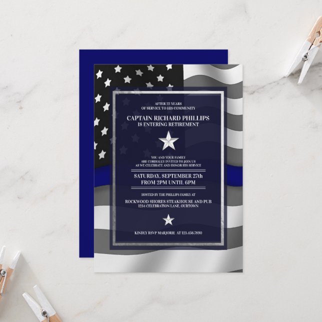Police Officer Retirement Party Invitation (Front/Back In Situ)
