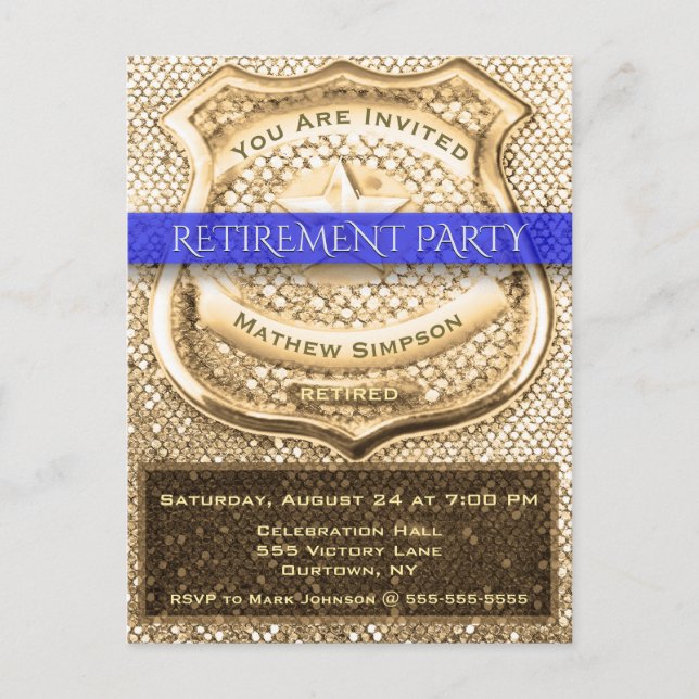 Police Officer Retirement Party Invitation Postcard (Front)