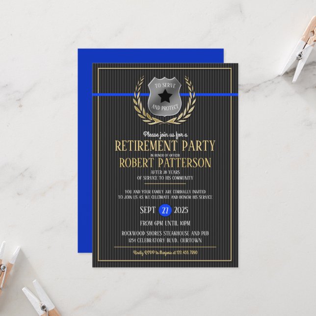 Police Officer Retirement Party Invitations (Front/Back In Situ)