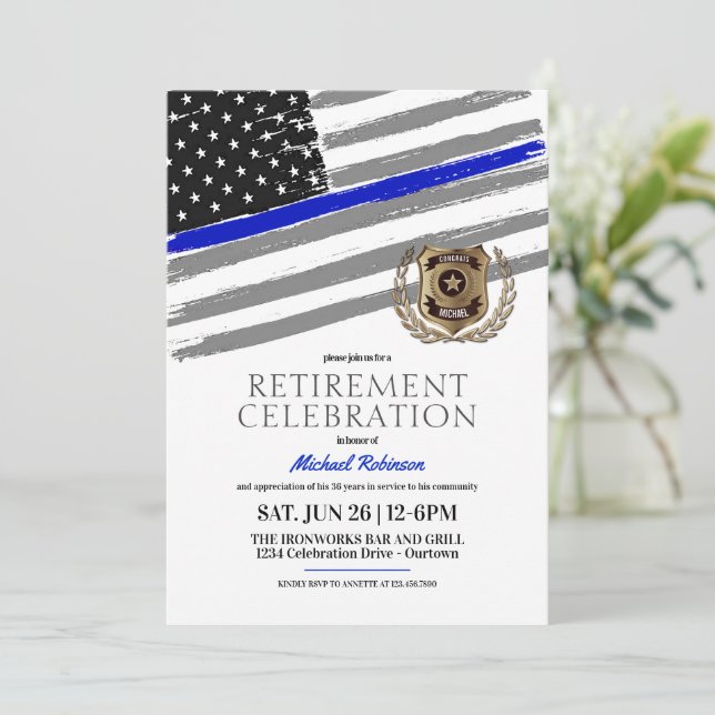 Police Officer Retirement Party Invitations (Standing Front)
