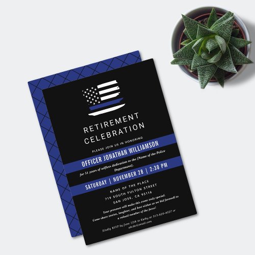 Police Officer Retirement Party Thin Blue Line Invitation