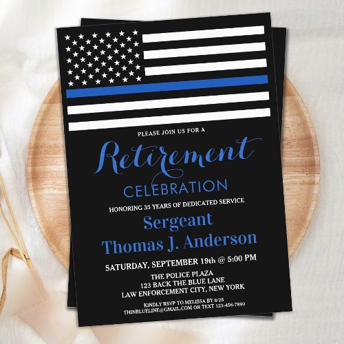 Police Officer Retirement Party Thin Blue Line  Invitation