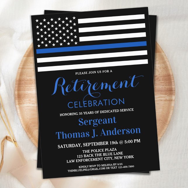 Police Officer Retirement Party Thin Blue Line  Invitation (Creator Uploaded)
