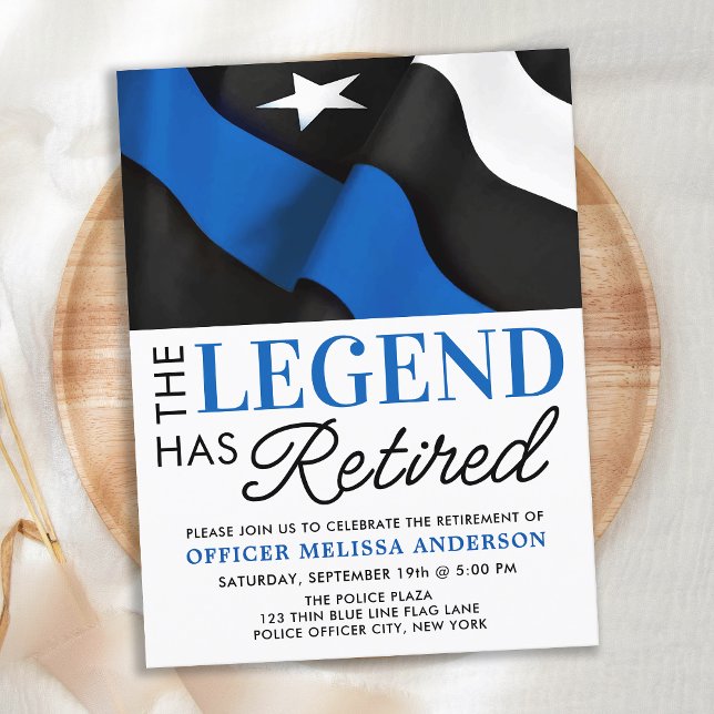 Police Officer Retirement Party Thin Blue Line Invitation Postcard (Creator Uploaded)