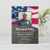Police Officer Retirement Photo American Flag Invi Invitation (Standing Front)
