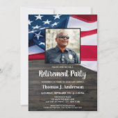 Police Officer Retirement Photo American Flag Invi Invitation (Front)