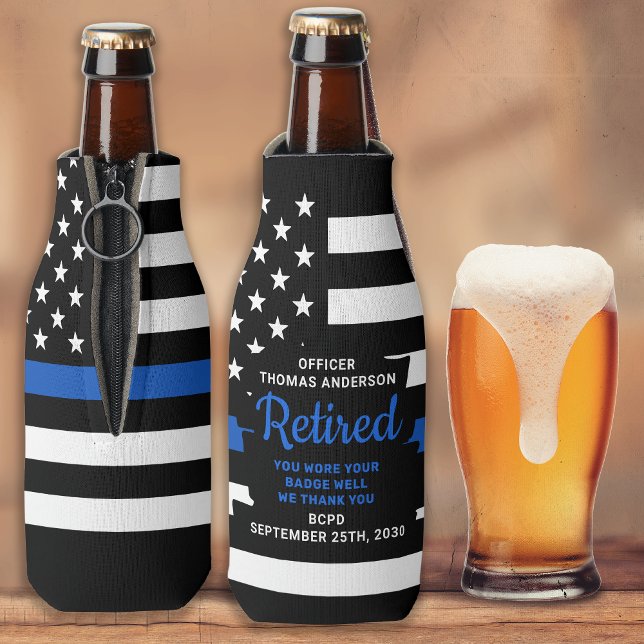 Police Officer Retirement Thin Blue Line Bottle Cooler (Creator Uploaded)