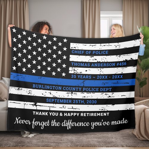 Police Officer Retirement Thin Blue Line Flag Fleece Blanket