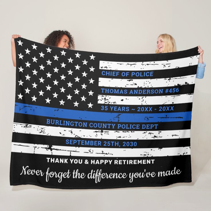 Police Officer Retirement Thin Blue Line Flag Fleece Blanket | Zazzle