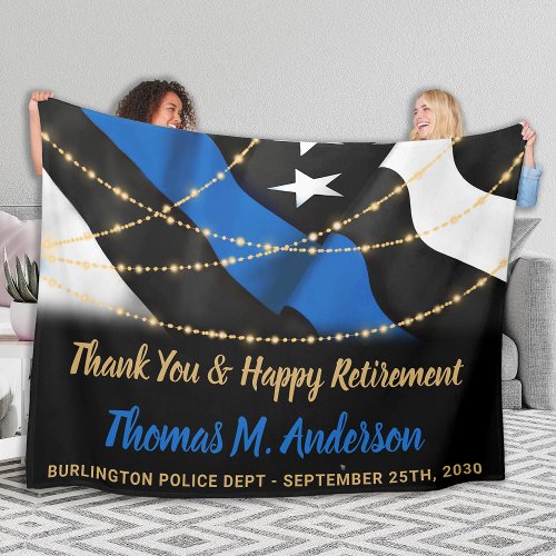 Police Officer Retirement Thin Blue Line  Fleece Blanket