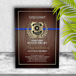 Police Officer Retirement  Wood Grain Acrylic Award<br><div class="desc">Classy badge and thin blue line on a faux dark woodgrain design for this police officer retirement award keepsake.</div>