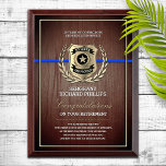 Police Officer Retirement  Wood Grain Award Plaque<br><div class="desc">Classy badge and thin blue line design for this police officer retirement award keepsake. Printed directly onto a wood grain design to give a beautiful appearance.</div>
